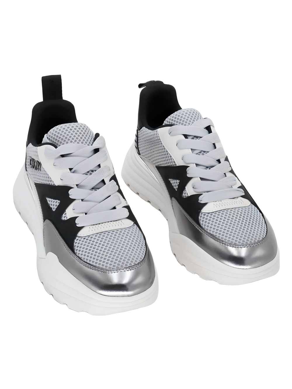 DKNY Zanira Lace-Up Sneakers Nickel Coconut Metallic Mesh Size 6